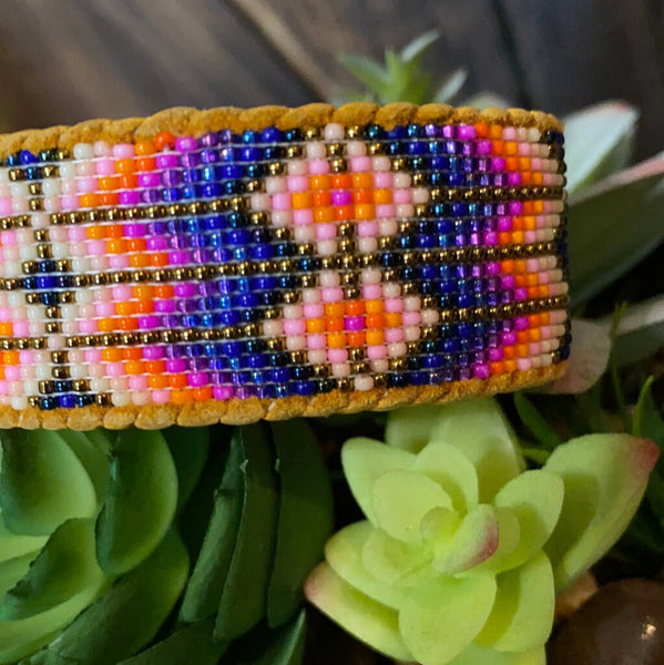 Beaded Cuff w/Mustard Leather