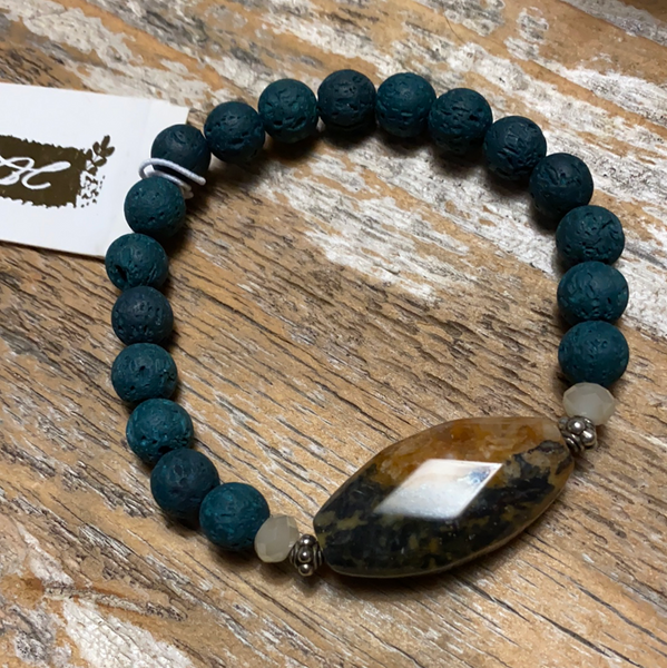 Natural Stone with Green Beads-NWT