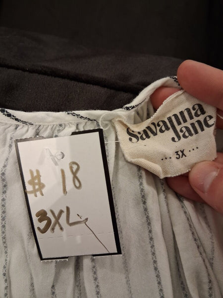 Stripe Embroidery Blouse 3X