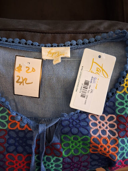 NWT Denim Embroidered Blouse 2XL