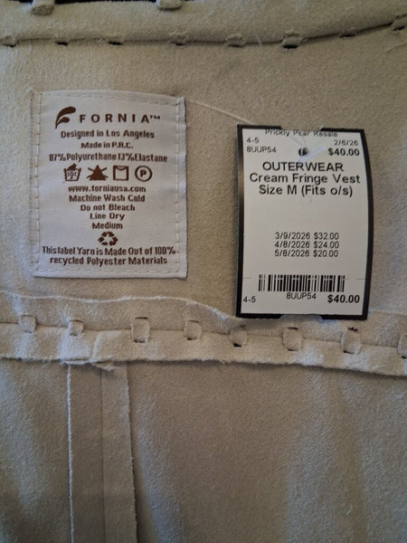 Cream Fringe Vest Size M (Fits o/s)