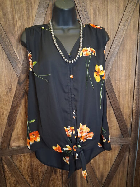 Black Floral Tank XL