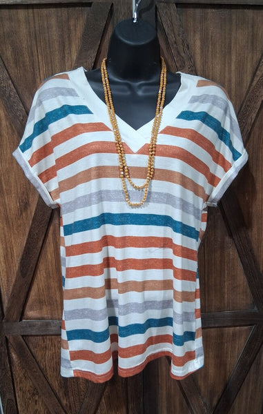Stripe V Neck S
