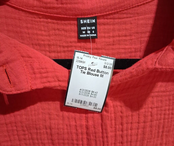 Red Button Tie Blouse M