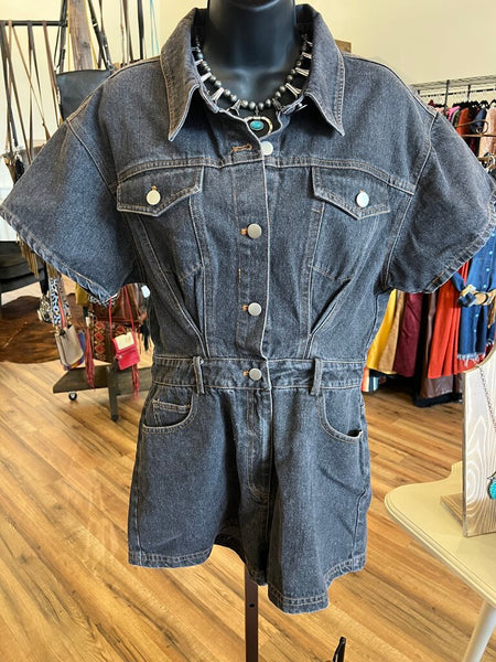 Black Denim Romper NWT Size L