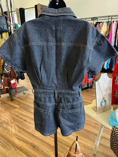 Black Denim Romper NWT Size L