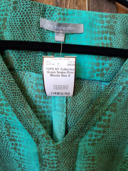 NY Collection Green Snake Print Blouse Size S