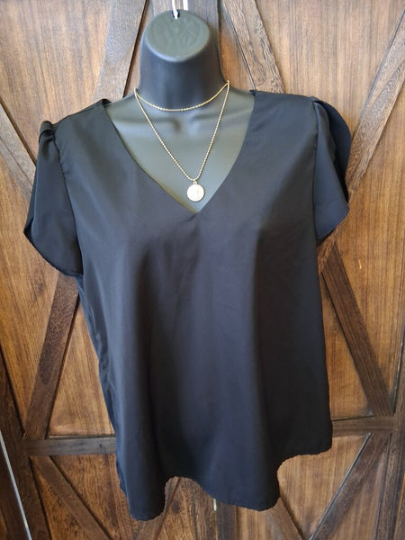 Black Flutter Sleeve Top Size M