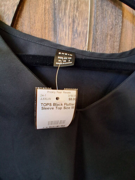 Black Flutter Sleeve Top Size M