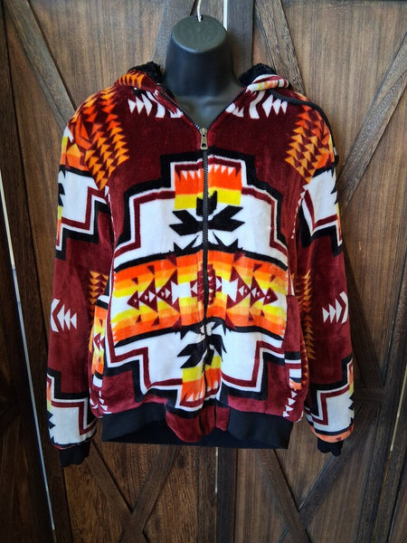 Southwestern Fleece Jacket Maroon Size S