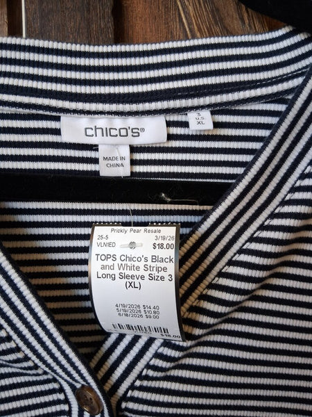 Chico's Black and White Stripe Long Sleeve Size 3 (XL)