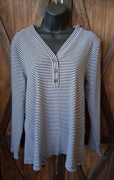 Chico's Black and White Stripe Long Sleeve Size 3 (XL)