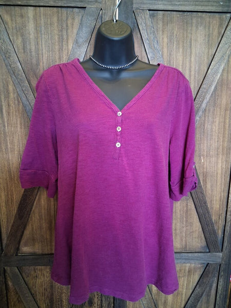 Chico's Henley Elbow Sleeve Tee Size 2 L
