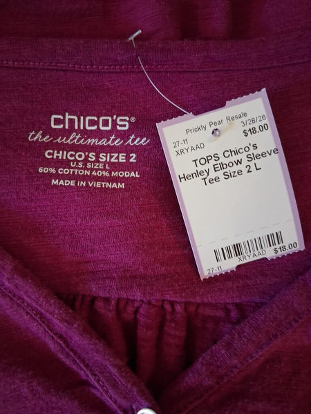 Chico's Henley Elbow Sleeve Tee Size 2 L