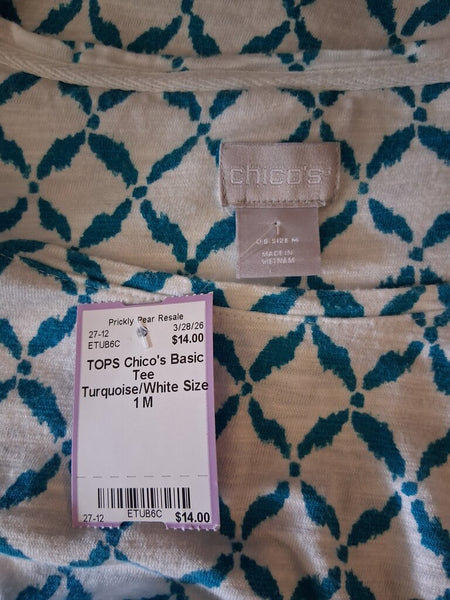 Chico's Basic Tee Turquoise/White Size 1 M
