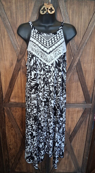 INC Floral/Crocheted MIDI Summer Dress Size L