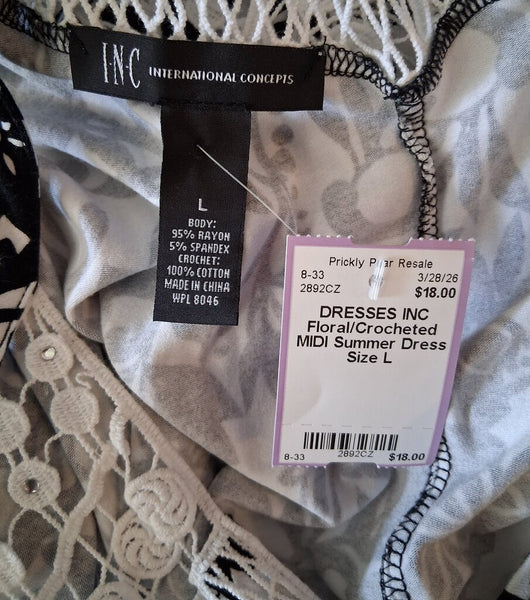 INC Floral/Crocheted MIDI Summer Dress Size L