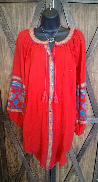 L & B Red Embroidered Dress NWT Size S