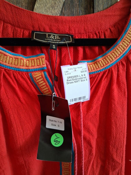 L & B Red Embroidered Dress NWT Size S