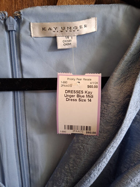 Kay Unger Blue Midi Dress Size 14