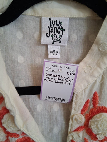 Ivy Jane Ivory Embroidered Flower Dress Size L