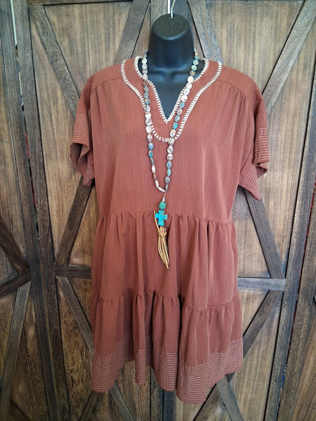 Entro Rust V-Neck Dress Size M