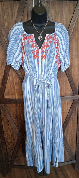 Embroidered Stripe Maxi Dress Size S