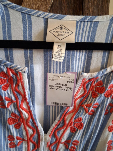 Embroidered Stripe Maxi Dress Size S