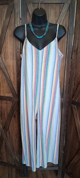 Lily Black Rainbow Linen Jumpsuit Size S