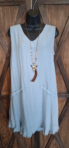 Umgee Blue Chambray Swing Dress Size M