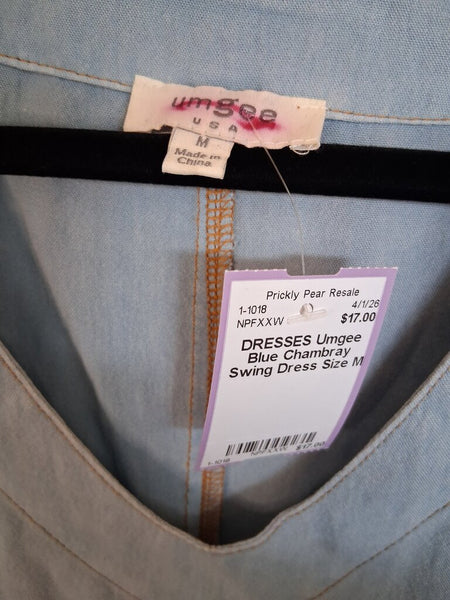 Umgee Blue Chambray Swing Dress Size M