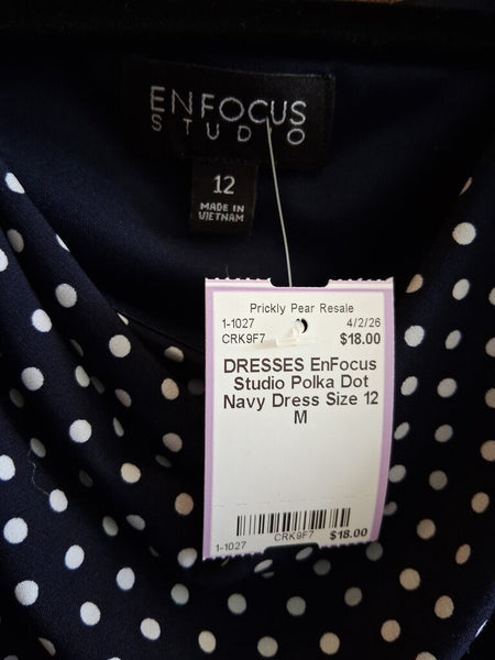 EnFocus Studio Polka Dot Navy Dress Size 12 M