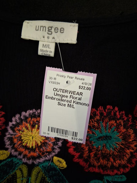 Umgee Floral Embroidered Kimono Size M/L