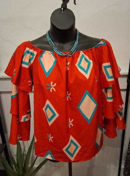 Sheilay Red Aztec Blouse 2XL