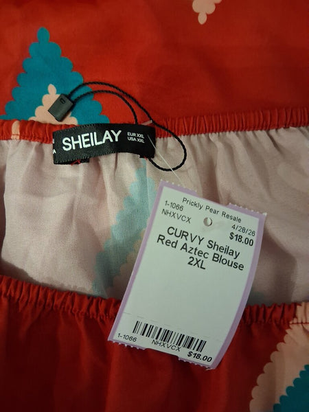 Sheilay Red Aztec Blouse 2XL