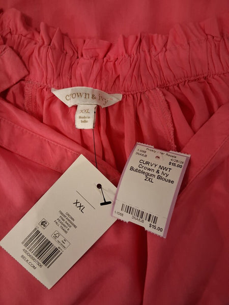 NWT Crown & Ivy Bubblegum Blouse 2XL