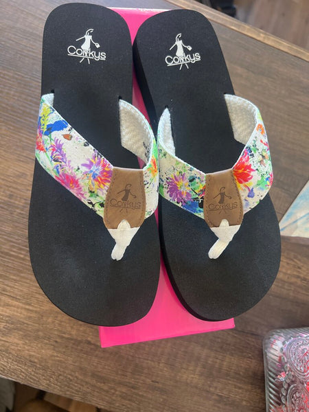 Corkys Floral Splatter Flip Flop NWT Size 9