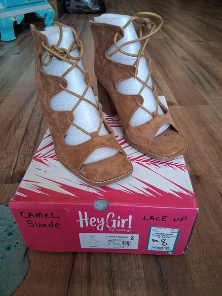 Camel Suede Corky Lace Up Size 8