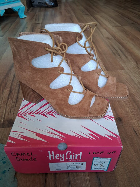 Camel Suede Corky Lace Up Size 8