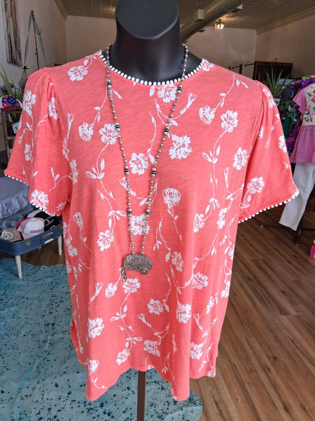 PomPom Sleeve Peach Top Size 18/20W