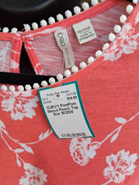 PomPom Sleeve Peach Top Size 18/20W