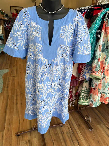 Umgee Baby Blue Embroidery Dress L
