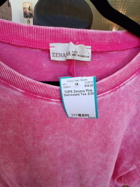 Zenana Pink Distressed Tee S/M
