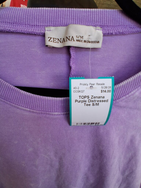 Zenana Purple Distressed Tee S/M