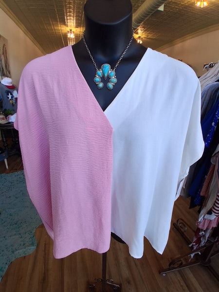 Entro Pink/White Colorblock Top NWT Size L