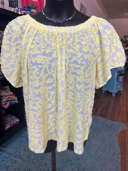 Yellow Peep Shoulder Top Size 1X