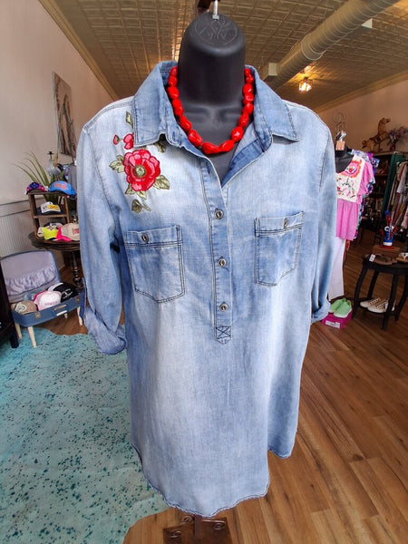 Denim Embroidery Dress M