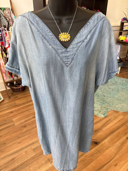 V Back Lightweight Denim Dress S
