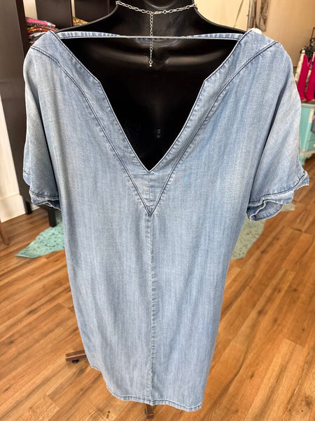 V Back Lightweight Denim Dress S