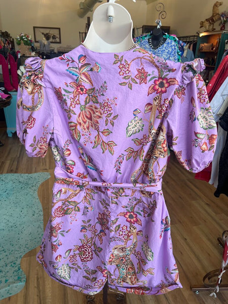 Farm Rio Lilac Floral Romper XL